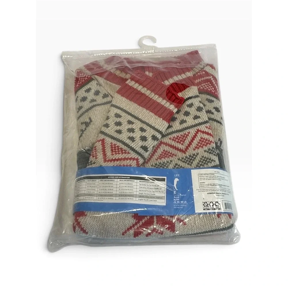 Vibrant Life Holiday Sweater Dog Size L Red Oatmeal New Reindeer Fair Isle Knit